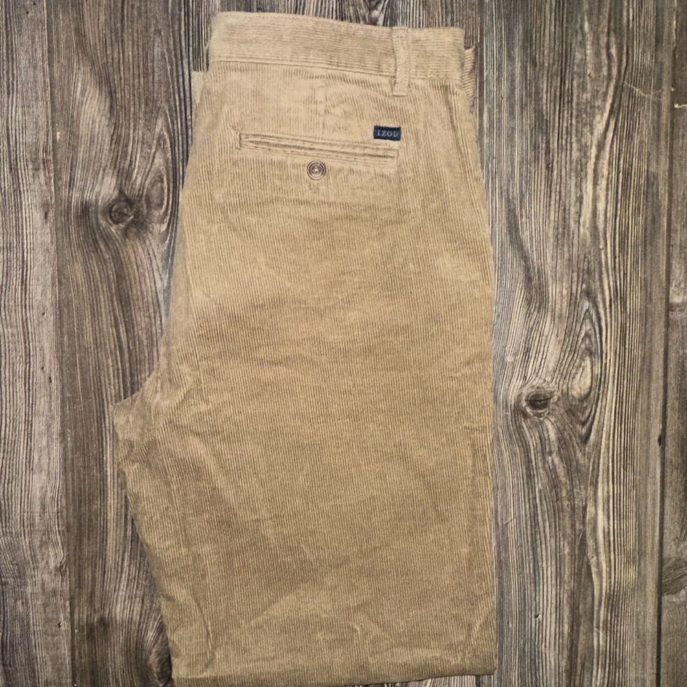 Izod Straight Fit Men's Tan Corduroy Pants 36x34 Fall Sweater Weather Cotton